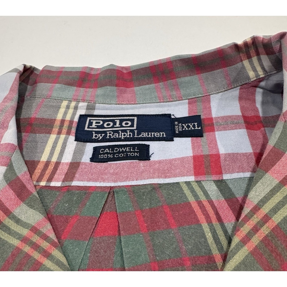 Polo Ralph Lauren Caldwell Shirt XXL Plaid Camp Collar 100% Cotton Blue Red - Picture 3 of 6